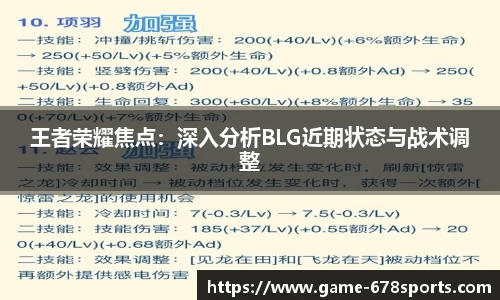 王者荣耀焦点：深入分析BLG近期状态与战术调整